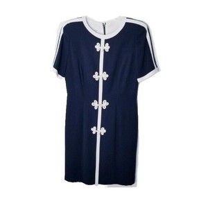 Warren Dress Women Size 12P Black Cream Vintage Oriental Short Sleeve Lined